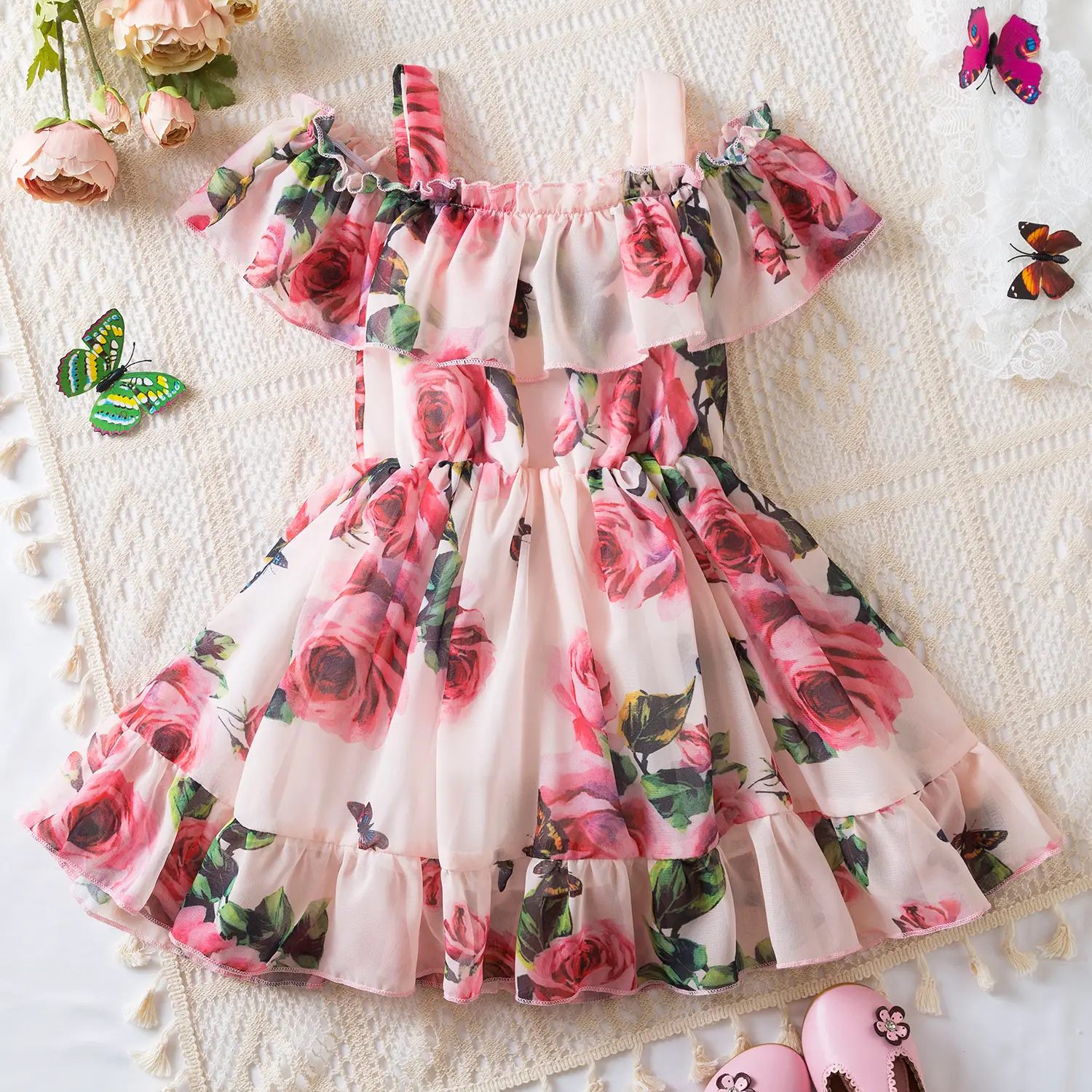 Baby Dress Girl Flower Print Dress Toddler Girls Flounce One Shoulder Birthday Party Dresses Lovely Sling Summer Sundress