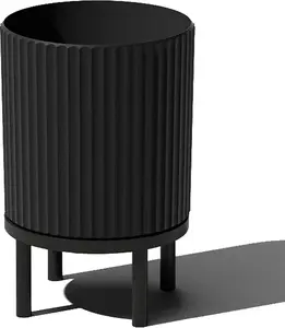 Veradek Demi Series Round Planter w/Stand for Porch/Patio | Durable Plastic-Concrete & Wooden Stand | Modern Décor for Tall Plants, Flowers