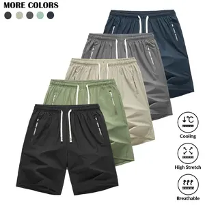 Summer Men's Solid Color Ice Silk Cargo Shorts American Style Soft Lightweight Breathable Loose Casual 5 Inch Pants Menswear