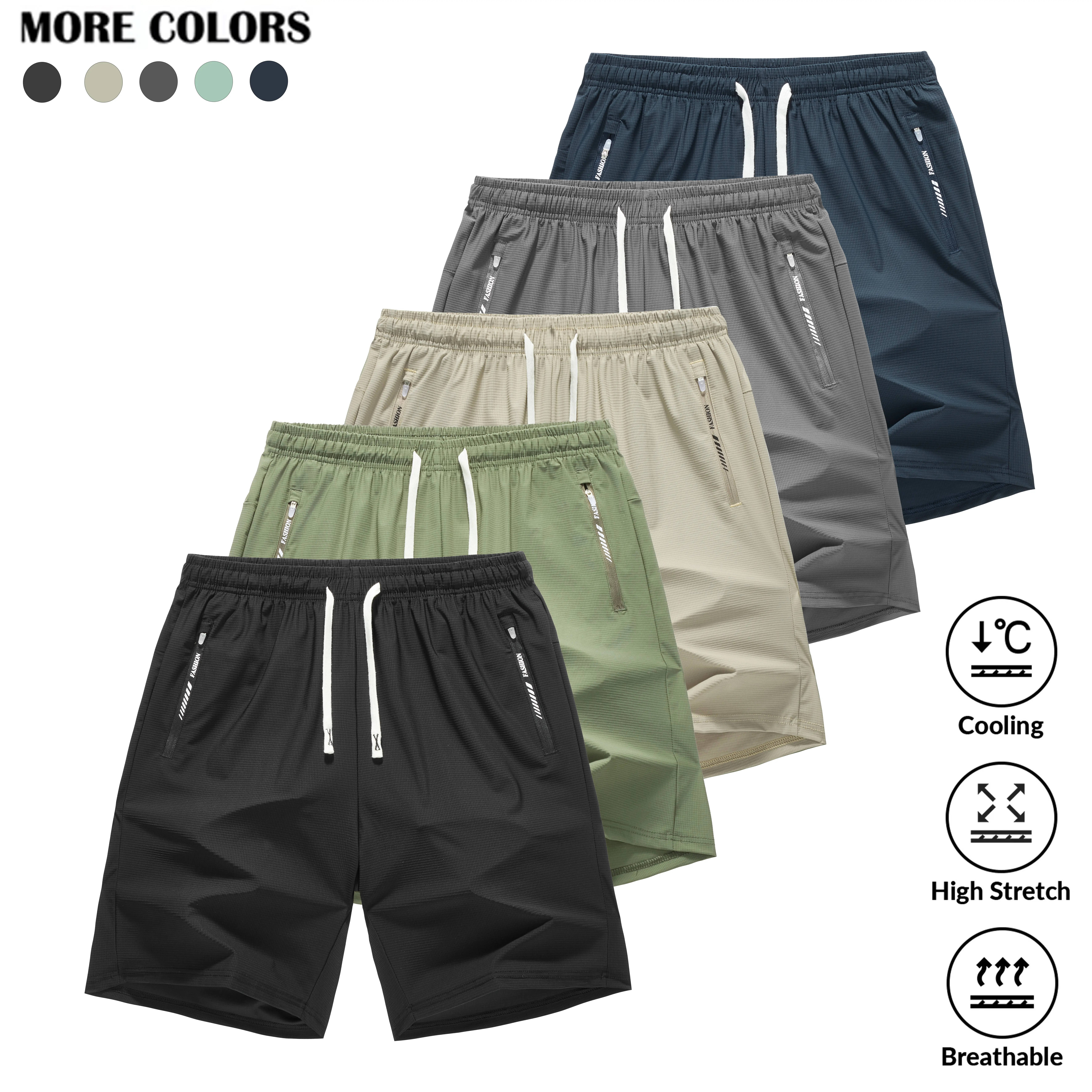 Summer Men's Solid Color Ice Silk Cargo Shorts American Style Soft Lightweight Breathable Loose Casual 5 Inch Pants Menswear