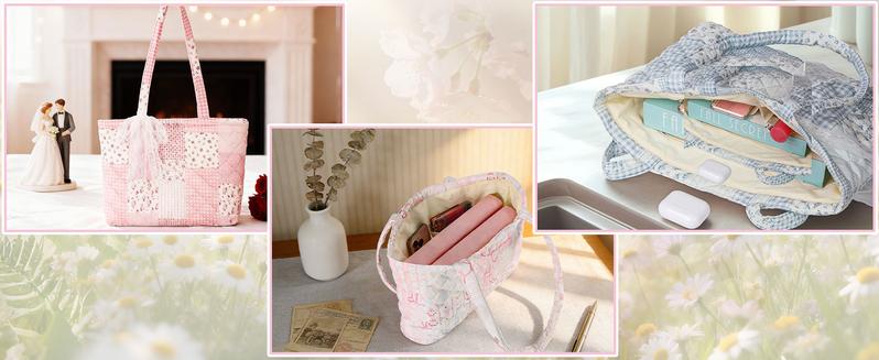 Quilted Small Tote Bag for Women Cute Floral Design Large Capacity Laptop & Essentials Holder Ideal for Work Travel Gym Shopping Everyday Use