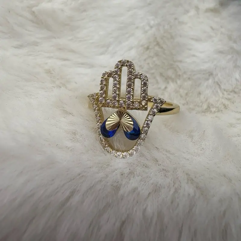 14K Gold Mano de Fatima Ring, Size 7 in