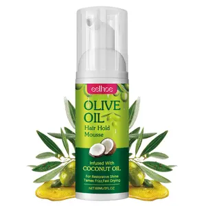 Olive Oil Hair Hold Mousse with Coconut Oil, Fast Drying Styling Foam for Restorative Shine, Tames Frizz & Defines Curls, Lightweight Hair Styling Mousse for Women & Men, 60ML