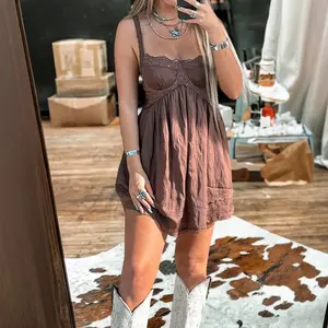 Women's Sleeveless Strapless Tube Top Solid Color Lace Dress