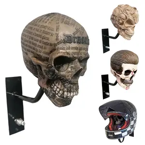 Motorcycle Helmet Skull Holder - Wall Mount Helmet Storage Rack For Coats, Caps, Baseballs, And Rugby Helmets, Resin Design