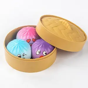 Surprise Rainbow Squishy Bun Toy Slow Rising Squeeze Fidget Toy with Steamer for Stress & Anxiety Relief