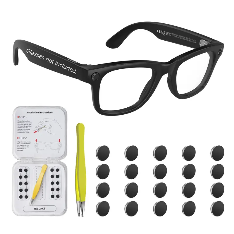 HIBLOKS 20Pcs Adhesive Back LED Light-Blocking Wearable Headliner Cover Stickers - 2026 Upgrade, Wayfarer-Style HSTN Protection Accessories with Tweezers, 0.03g Each, for Meta Smart Glasses (Gen 2 Compatible)