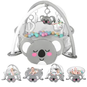 4-in-1 Baby Play Mat Baby Gym,Tummy Time Mat for Floor Activity Gym Ball Pit Including 30 Balls with 5 Infant Learning Sensory Baby Toys for Newborn Toddler Boy & Girl Gifts(Koala)