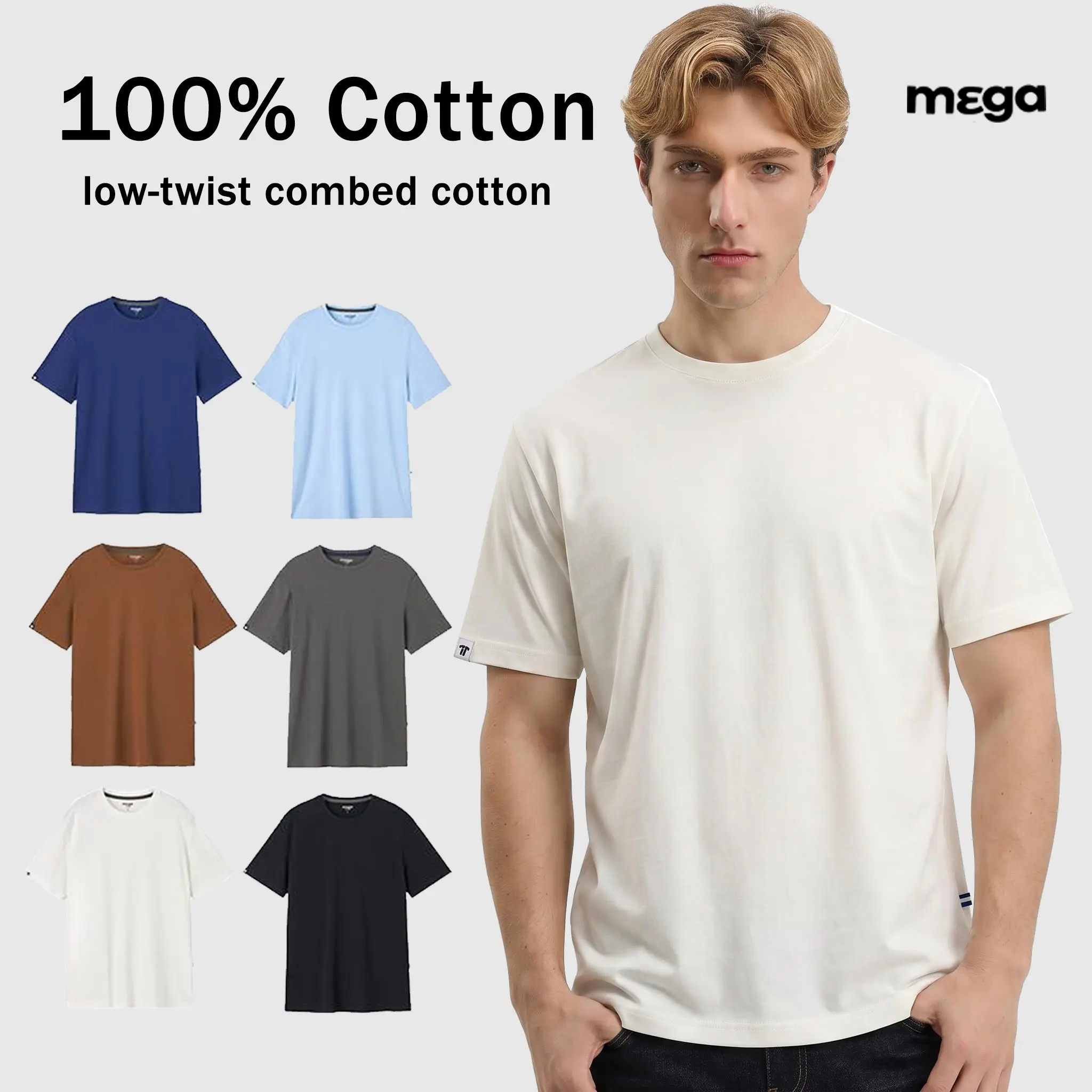 MEGA T SHOP Unisex 100% Combed Cotton Crew Neck T-Shirt - 6.35 oz Midweight Short Sleeve, Breathable Fabric Regular Fit Plain Solid Casual Top,