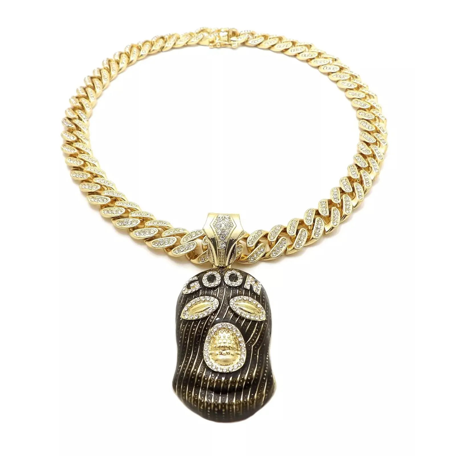 MaxBling81 Alloy Coated Goon Mask Pendant Chunky Chain Necklace, 13mm Iced Cuban Link Chain Jewelry Necklaces, Unisex Hip Hop Jewelry with Box Lock, Multi-Size Options (18in, 20in, 24in, 30in) Fashion Costume Accessory