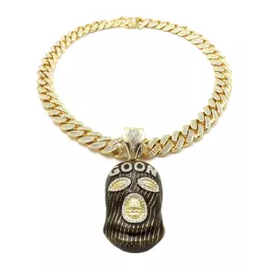 GOLD SILVER PLATED GOON MASK PENDANT & 13mm 18" 20" 24" 30" ICED CUBAN BOX LOCK CHAIN HIP HOP NECKLACE JEWELRY