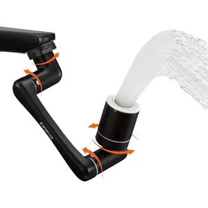 1440 Swivel Bathroom Faucet Extender | Fits G1/2" 55/64" 15/16" Threads | NOT fit for Delta, Moen, Kohler | 2-Spray Mode Faucet Aerator | Black (HHW0001BK)