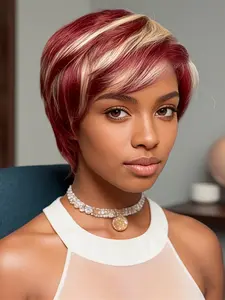 Pixie Wig 150% Density Human Hair Wigs for Women, Short Straight Daily Party Cosplay Use, Machine Made, Color 613/ 613/99j