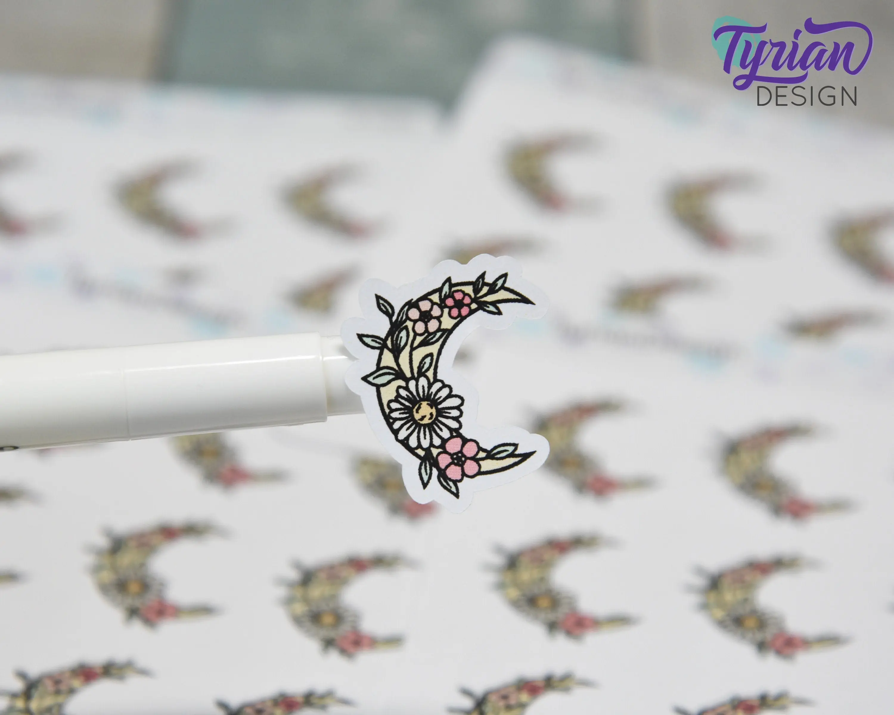 Pastel Watermelon Moon Stickers | Flower Moon | 9 Stickers per sheet | 1 x 1" Sticker size | | 3.5 x 4.5" Sheet | White or Clear Matte