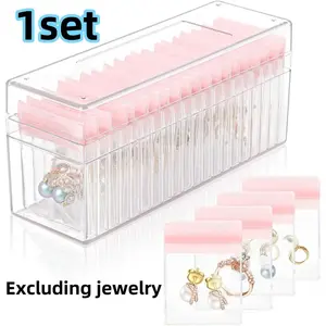 20 Pink Portable Anti Tarnish Jewelry Bags with 1 Clear Acrylic Jewelry Box,Travel Jewelry Case for Earrings/Ring/Necklaces,Jewelry Holder Organizer Box for Women,Girls,Hand Tools Kits