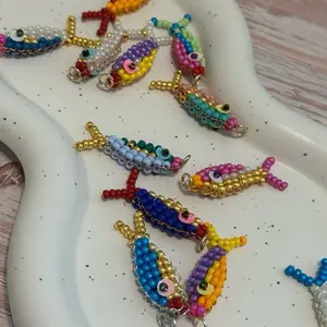 Colorful Beaded Sardine Keychain - Handcrafted Fish Charm for Bags & Accessories