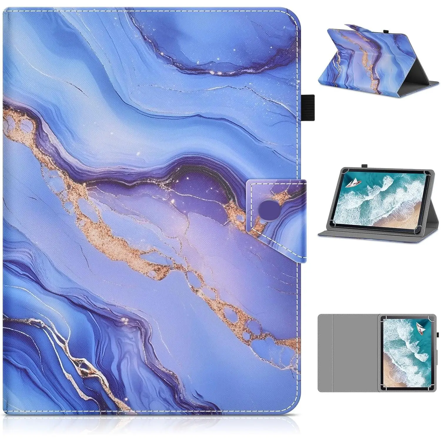 10.1 inch Tablet Case, 10 inch Tablet Cover, Travel Portable Protective Folio Leather Stand Shell Case?with 4 Fixed Rings? for  Kinds of 9.6-10.5 inch Android/iOS/Windows Tablet