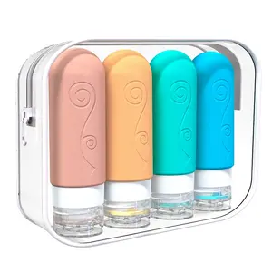 Silicone Travel Toiletry Bottle with Storage Bag, 4 Counts Portable Leak Proof Toiletries Storage Container, Travel Toiletry Storage Box for Shampoo, Conditioner, Lotion