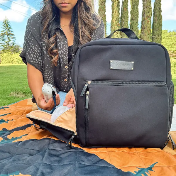 Fiona Breast Pump Backpack by Sarah Wells- Hands-Free Commuter Bag | Insulated Pockets | Machine Washable (Black)