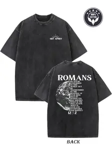 Zak Jon Vintage Roman Scripture T-shirt - Heavyweight 230g 100% pure cotton double-sided print sunburst design, loose hip-hop street style unisex top, breathable and sweat-absorbent, vintage trend lettering print
