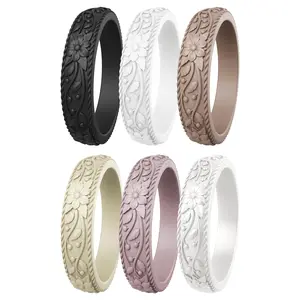 ThunderFit Silicone Rings for Women, Rubber Engagement Wedding Bands Vine Design 5.5mm Wide 2mm Thick - Variety Multipack 4-10