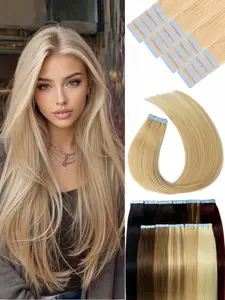 Tape In Hair Extensions Human Hair Straight Human Hair 20pcs/pack Human Hair Extensions Brown for Women Invisible Tape Adhesive Hair Extensions for Women, Elegant Style, Natural Look, Easy Application