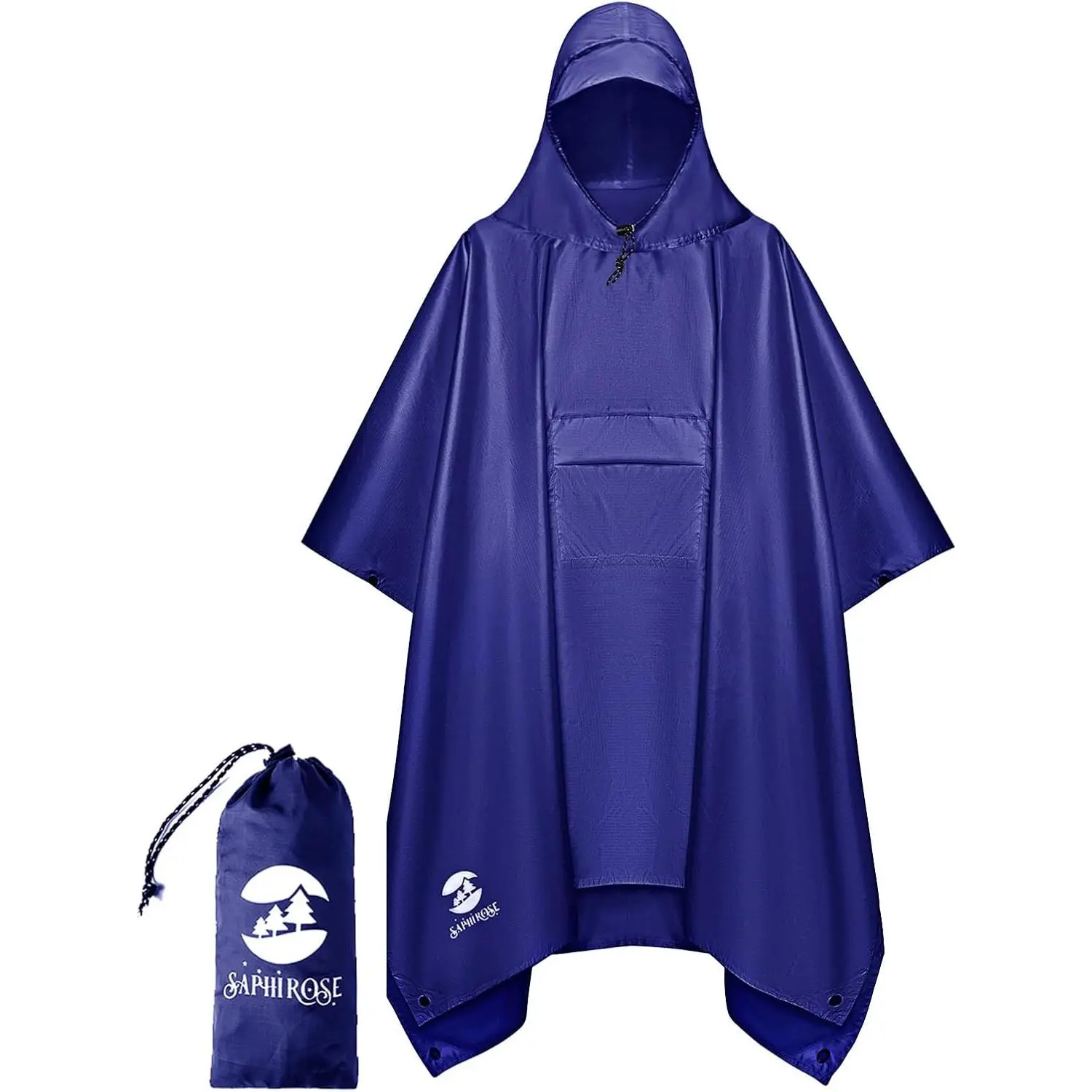 SaphiRose Extra Thick Hooded Rain Poncho Double Layer Waterproof Raincoat Jacket for Men Women Adults