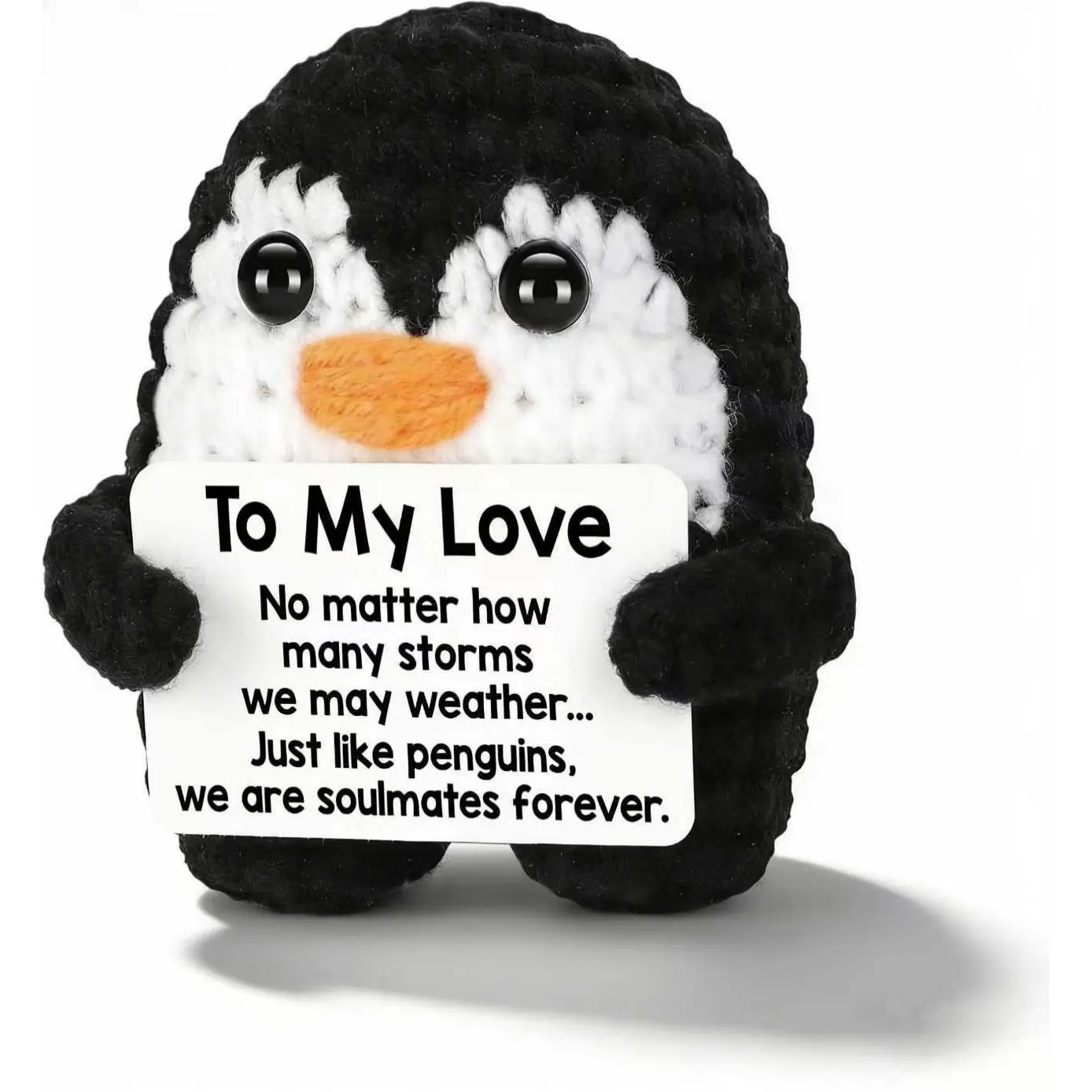 Crochet Mini Penguin Stuffed Animal with Heart, Handmade Desk Decor, Romantic Birthday and Anniversary Gift for Couples