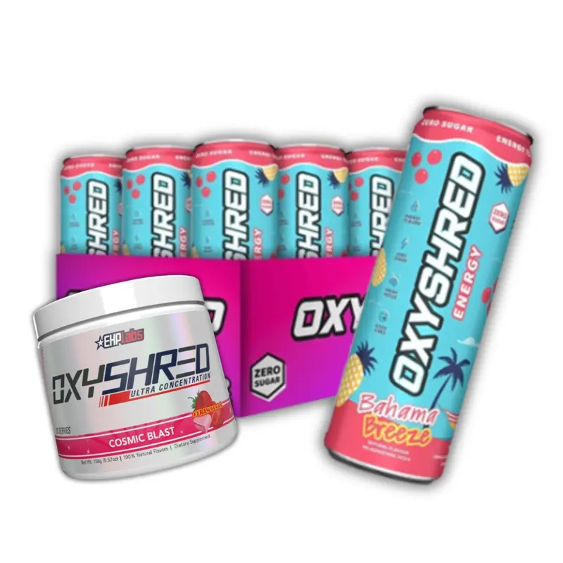 OxyShred Energy Beverage + Ultra Powder Bundle, RTD Cans + Sport Pre-Workout Powder, 0 Sugar, Vegan Clean Boost, Gluten-Free for Clean Workouts, Focus Support Combo