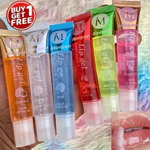 [Moisturizing Lip Gel] Buy One Get One Free] Moisturizing Lip Gel, Containing Rosehip,, Mint Aloe, And Coconut, Transparent Lip Gloss - Clear Lip, Infused With Plant, Berry Color, Suitable All Light-Colored Lips, Lip Gloss