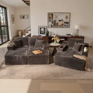 HOOOWOOO 2 PCS Sleeper Chair Set , Double & Single Chaise Lounge, Upholstered Sofa Bed with Throw Pillows and Armrests, Luxurious Cloud Plush Corduroy, for Living Room No Assembly RequiredIndoor【3 Packages Shipping】