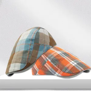 2 Pack Men's Newsboy Hat Flat Cap Adjustable Plaid Cabbie Driving Golf Hat Beret