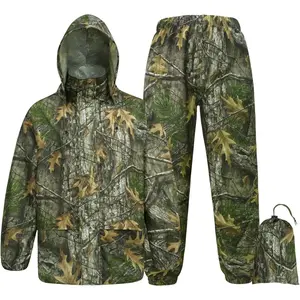 Rain Suits for Men Waterproof - Rain Jacket Pants Adults Rain Gear Lightweight Raincoat with Hood Hunting Camo