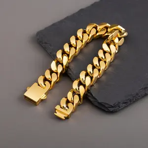 Men's 1pc 13mm Wide Thick-Link 316 Stainless Steel Heavy-Duty Interlock Miami Chain Bracelet, Daily Wear, Ideal Gift for Dad (Valentine's Day, Graduation)