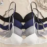 Women's French Style Lace Trim Bra Set, Comfortable Breathable Fabric, Adjustable Straps Bras for Everyday Wear, Underwire Supportive Bra, Max Support, Solid Color, 4 Pack