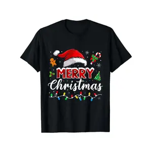 or Family-Matching Merry Christmas Pajama T-Shirt - Funny Elf & Candy Cane Design with Twinkling & Balloons - Soft Short Sleeve Round Neck Casual Holiday Party Outfit for s & - Machine Washable All-Season Wear (Black with Red Lettering) - Festive