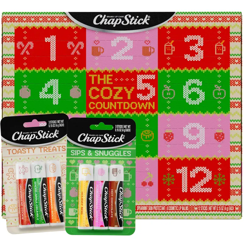 ChapStick Cozy Countdown Advent Calendar, Toasty Treats & Sips & Snuggles, 18 Lip Balms