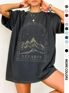 Women's Summer Short Sleeve T-Shirt, Women's Oversized ACOTAR Graphic Tee - Velaris City of Starlight Shirt | To The Stars Who Listen & Dreams Answered Fandom Merch, Trendy Soft Comfortable Casual T-Shirt for Women, Aesthetic Bookish Statement Tee