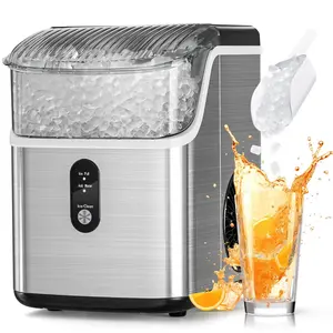 Electactic Nugget Countertop Ice Maker,34Lbs in 24Hrs,with Soft Chewable Pellet Ice,Pebble Portable Ice Machine, Sonic Ice Maker,Auto-Cleaning Portable Ice Maker with Basket and Scoop, One Button Operation, Utensils, Kitchen/Home/Office/Party, Silver.