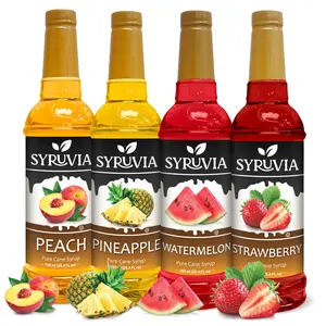 Syruvia Fruit Syrup Variety Pack – Peach, Pineapple, Watermelon & Strawberry Flavored Syrups – 25.4 fl oz – Perfect for Lemonades, Cocktails & Mocktails (4-Pack)