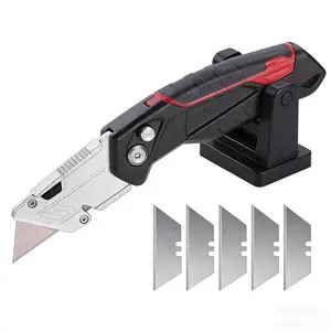Box Cutter, Tough Folding Box Cutter for Heavy Duty Purpose, Razor Sharp Blade, Comfortable Handle, Can cut Drywall, Sheet Plastic, Linoleum, Boxes, Rope(One knife contains 5 blades) High Hardness Stainless Steel Folding Knife edc tool