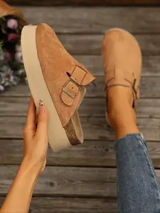 Women's Fashion PU Leather Slip-On Sandals, Slip On Mules, Casual Comfortable Thick Sole Shoes, Metal Buckle Design, Perfect for Summer Daily Wear