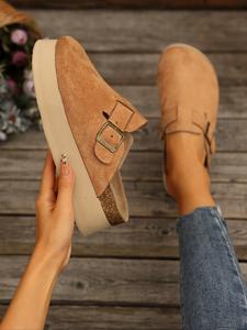 women's fashion pu leather slip-on sandals, casual comfortable thick sole shoes, metal buckle design, perfect for summer daily wear