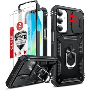 for Galaxy A16-5G Phone Case: Galaxy A16 5G Screen Protector [2 Packs] with Camera Cover, Military-Grade Heavy Duty Protection Cell Android Basic Funda para Samsung Galaxy A 16 5G Phone, Black Fingerprint Tempered Metal Adjustable