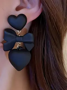 Heart & Bowknot Design  Earrings, Cute Ear Jewelry for Women & Girls, Fashion Jewelry for Party, Daily Clothing Decor, Trendy All-match & Exquisite Jewelry for Birthday Gift
