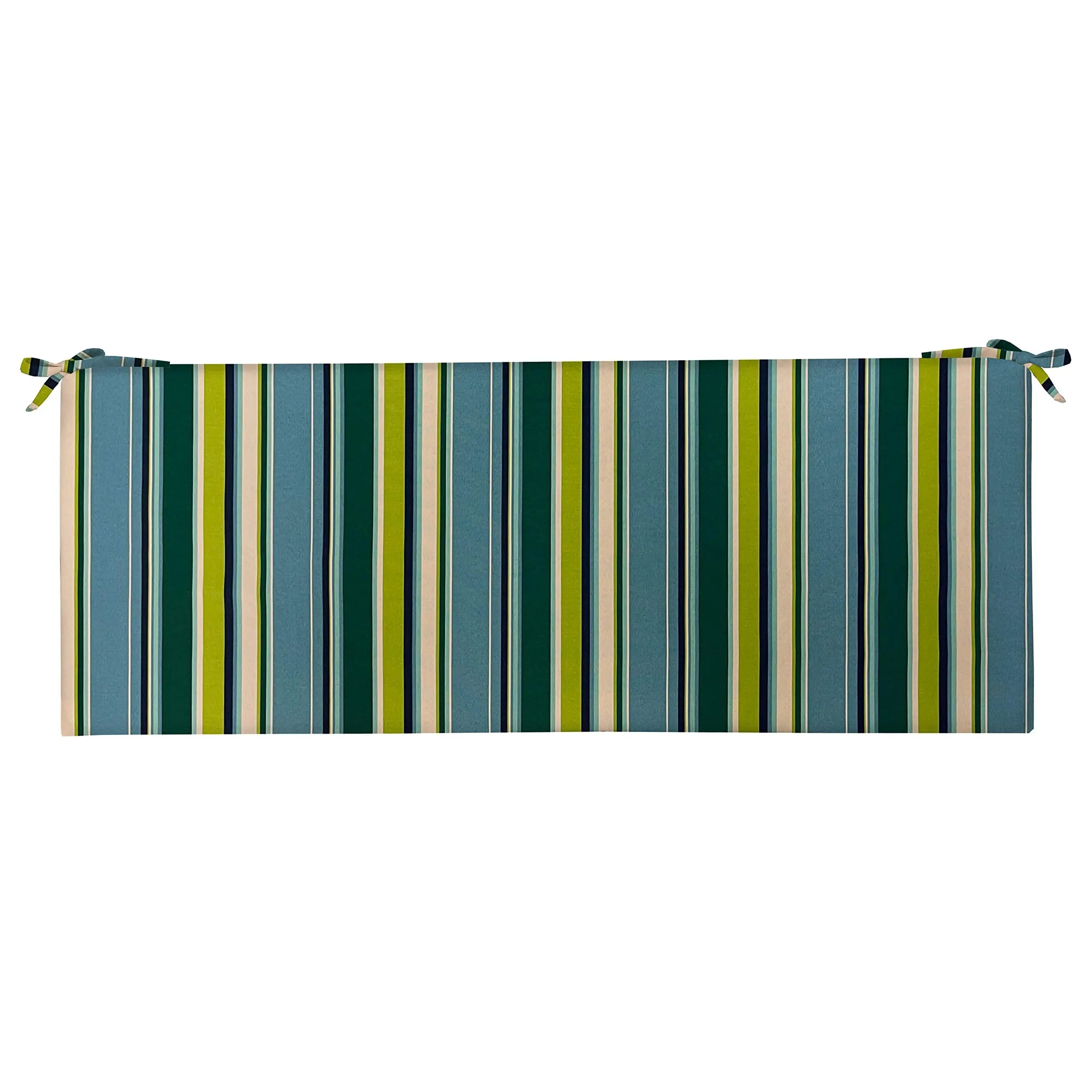 RSH Décor Foam Cushion 38” x 18” x 3” for Indoor/Outdoor Bench with Ties in Covert Capri Blue Stripe - Made in USA