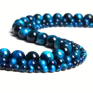 EJG Beading Set Tiger Eye 4-10mm Natural Gemstone Beads 90 Pieces Pre-Drilled DIY Jewelry Making Supplies Thoughtful Gifts Wholesale Bulk for Blue Friendship Bracelet