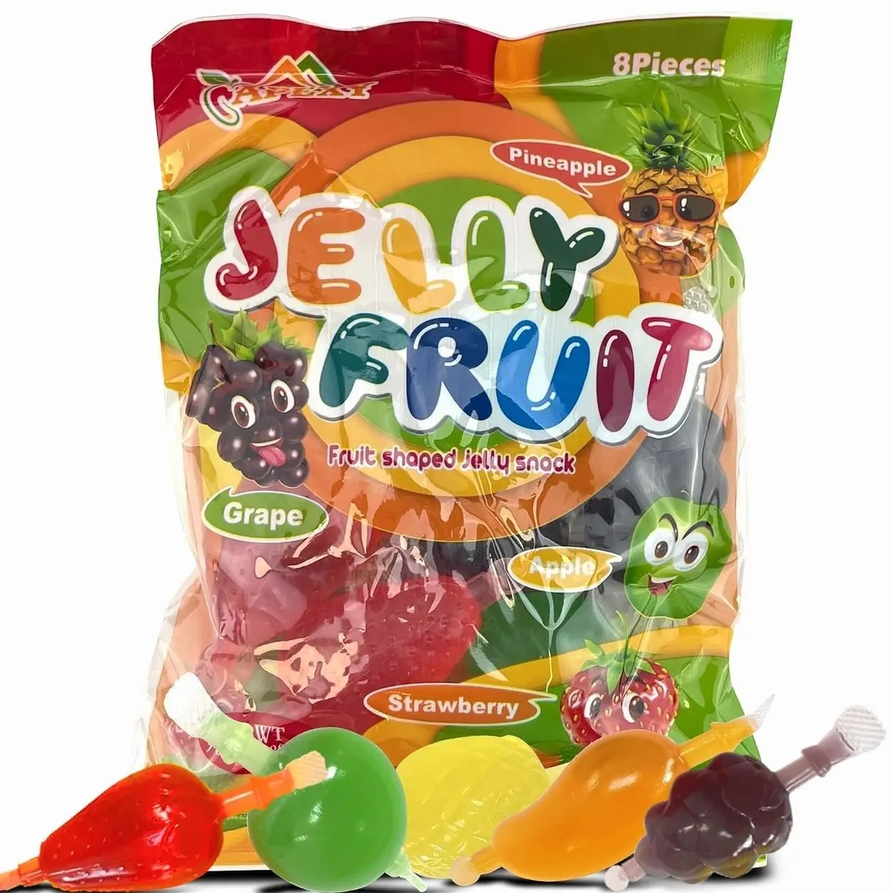 Apexy Jelly Fruit, Tiktok Candy Trend Items, Tik Tok Hit or Miss Challenge, Assorted Fruit Shaped Jelly, Strawberry, Mango, Apple, Pineapple, Grape. 9.87oz.