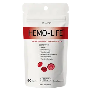 Zeta-FX Hemo-Life 60 Capsules 700 mg Supports Red Blood Cell Health Iron Deficiency Anemia Immune System Vitamin C for Energy & Focus