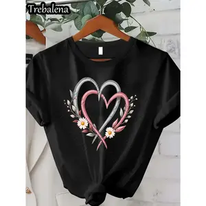 Trebalena Women's T-Shirt - Pink Flower Love Shirt, Loose Version Women's Daily Casual Top, Trebalena Spring/ Summer/ Fall Wardrobe Essentials